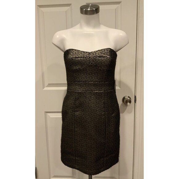 Cynthia Steffe Black/Gold Tweed Strapless Mini Dress, Size 2 - Picture 1 of 8